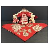 Valentine's Day doll 14'H, table runner 33' x 33'.