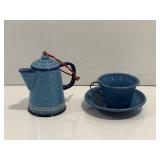 Vtg Children's enamelware cup & saucer,...