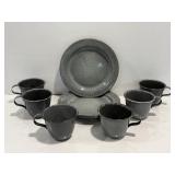 Vtg graniteware plates 8' (6) & cups (6)