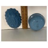 Vtg Blue enamelware gelatin mold 5'W x 7'H &...