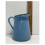 Vtg Blue enamelware  pitcher 9'H