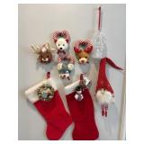 Vtg Christmas stocking & Christmas ornaments