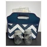 Vtg (2) canning  pint jars & pinic at aztec bag..