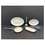 Vtg Children's blue enamelware, trays, cups & ..