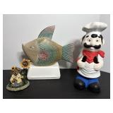Ceramic Chef, Boyds Bears statue 4.5'H, wooden...