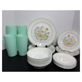 Corelle by Corning dishes & plastic cups