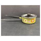 1970s Enamelware Suace Pan With Lid Avocado Green
