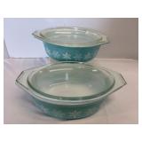 1-1/2qt Pyrex Turquoise Snowflake Dishes & Lids