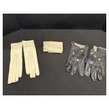 Vintage Leather Ladies Gloves & Handkerchief