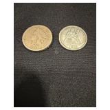 1859 Indian Cent & 1872 Seated Liberty Dime USA