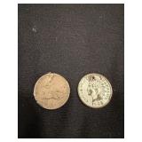 1857 Flying Eagle Cent damaged &1900 Indian