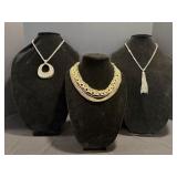 5 Chain Goldtone Necklace & 2 Silvertone Necklaces