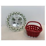 Red Berry basket & glass plate