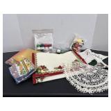 Needlepoint kit, tabel runner 14" x 14" & misc
