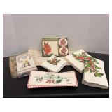 Vtg Christmas wrap - around coasters, napkins...