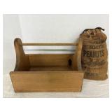 Vtg Wooden apple box & burlap decorative..