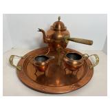 Vtg Copper footed tea pot, sugar & creamer set ...