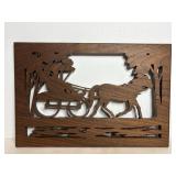 Hand made Amish buggy with horse wood plaque...