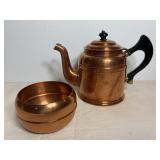 Vtg Copper coffee pot & small bowl 4.5" dia