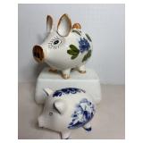 Vtg Deldft Blue piggy bank & floral piggy bank