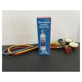 Refrigerant manifold gauge set with rechargeable..