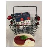 Wire Apple basket 11"W x 11"D x 6"H & misc