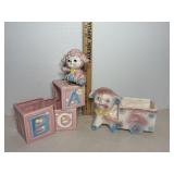 Vtg 1985 Musical Alphabet blocks ceramic planter..
