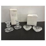 Vtg Crystal heart shaped candle stick holders &..