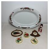 14" porcelain Christmas platter & misc