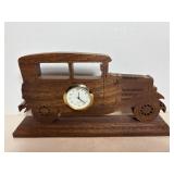Hand made wood antique car with clock 8"W x 4"H