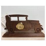 Hand made wood antique car with clock 8"W x 4"H