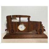 Hand made wood antique car with clock 8"W x 4"H