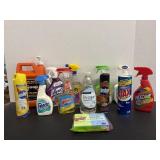 House hold cleaning supplies , ornage goop hand...