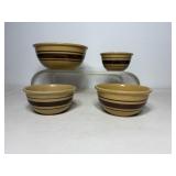 Vtg yellow ware brown bowl set