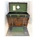 Vtg Wooden Machinists tool chest with contents
