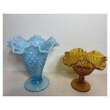 Vtg Fenton Hobnail vases 7"H & 5"H