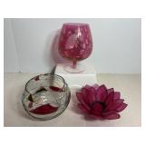 fVtg Cranberry etched floral Brandy shifter 6.5"H