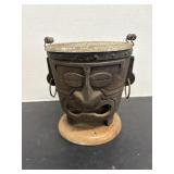 Vtg Japanese cast-iron hibachi grill with face...