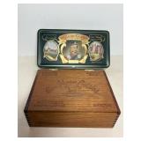 Vtg Wood cigar box & tin scotch whisky...