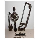 Vtg Hacksaw, Pipe wrench, "Egg beater" Style ..