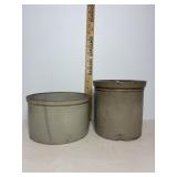 Vtg Crocks 1 with crack 7.5" Dia x 4.5"H & 6".dia.