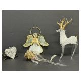 Hand blown glass deer, rose & misc