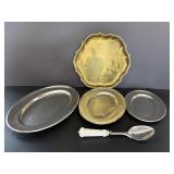 Vintage Stainless Steel Platters & Serving Spoon