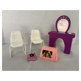 Barbie TV, Turntable & Misc chairs damaged