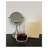 Lighted Vanity Mirror, Alarm Clock & Waste Basket