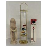 10" Soapstone Figurine, Galileo Thermometer & Misc