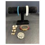Costume Bracelets Clip Earrings & Rhinestone Pin