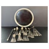 Pewter Tray & Silver Plated Silverware