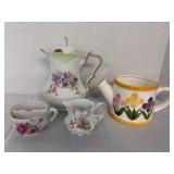 Vintage Moustache Cup, Tea Pot, Creamer & Ceramic