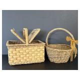 Vintage 13"x9" Picnic Basket & 10" Dia Basket